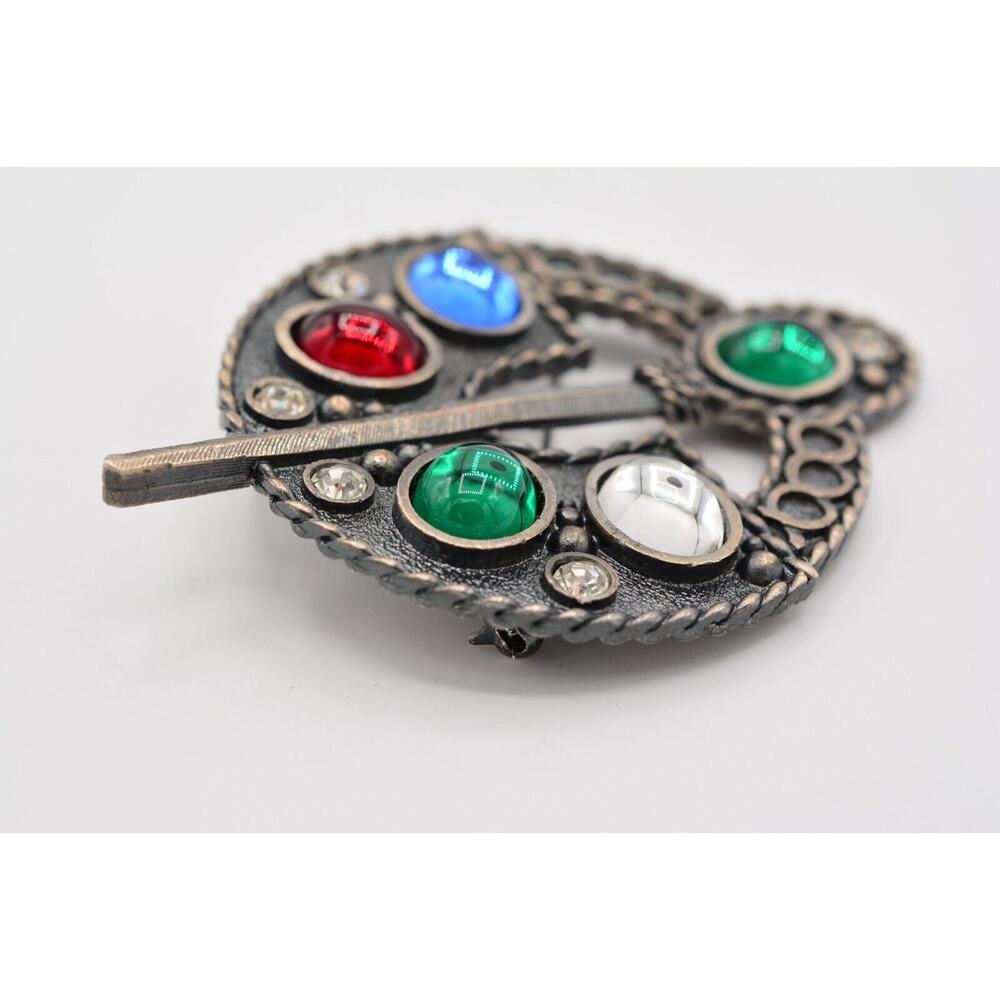 Vintage Pin Brooch Cabochon Large Heavy Celtic Ardagh Red Blue Chunky 70s BinAJ - Picture 5 of 12